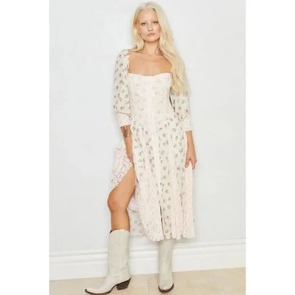 We Are HAH Maiden Memphis Corset Midi Dress in Almond Milk Cottagecore sz Large - Picture 3 of 14